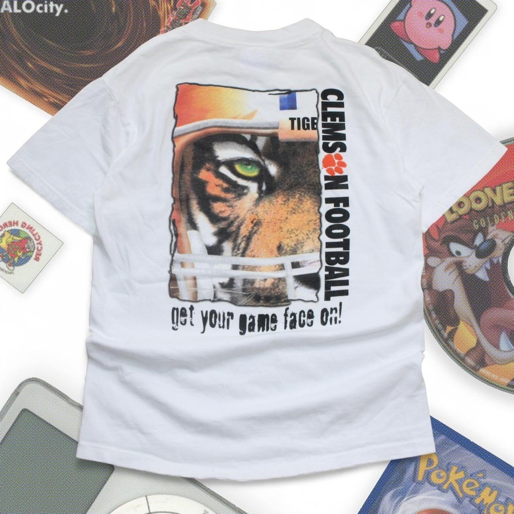 White Vintage Y2K Clemson Tigers Football Graphic Tee